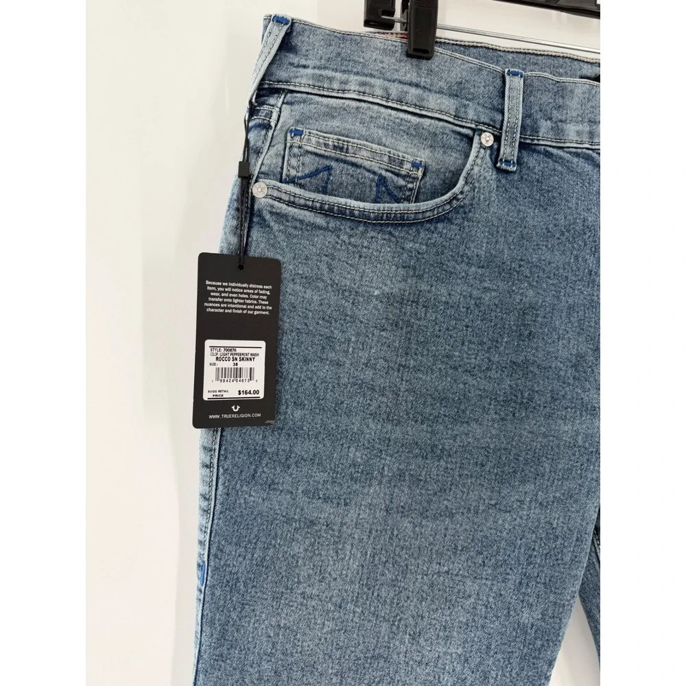 True Religion Rocco Relaxed Skinny Jeans Light Peppermint Wash Blue Mens 38 NWT